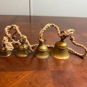 vintage indian brass hanging bells lot of 4 hand engraved boho farmhouse decor
